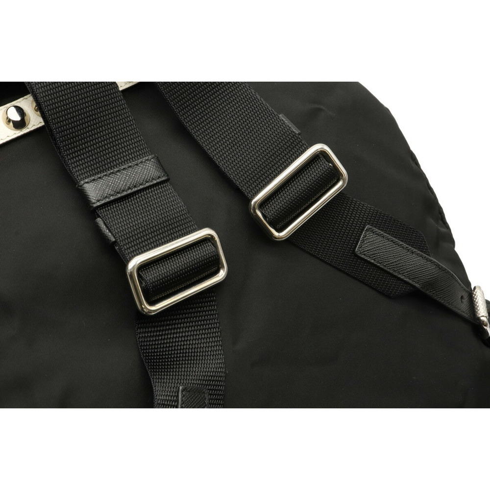 Prada Vela Studded Nero Backpack Black Leather Nylon - Picture 4 of 7